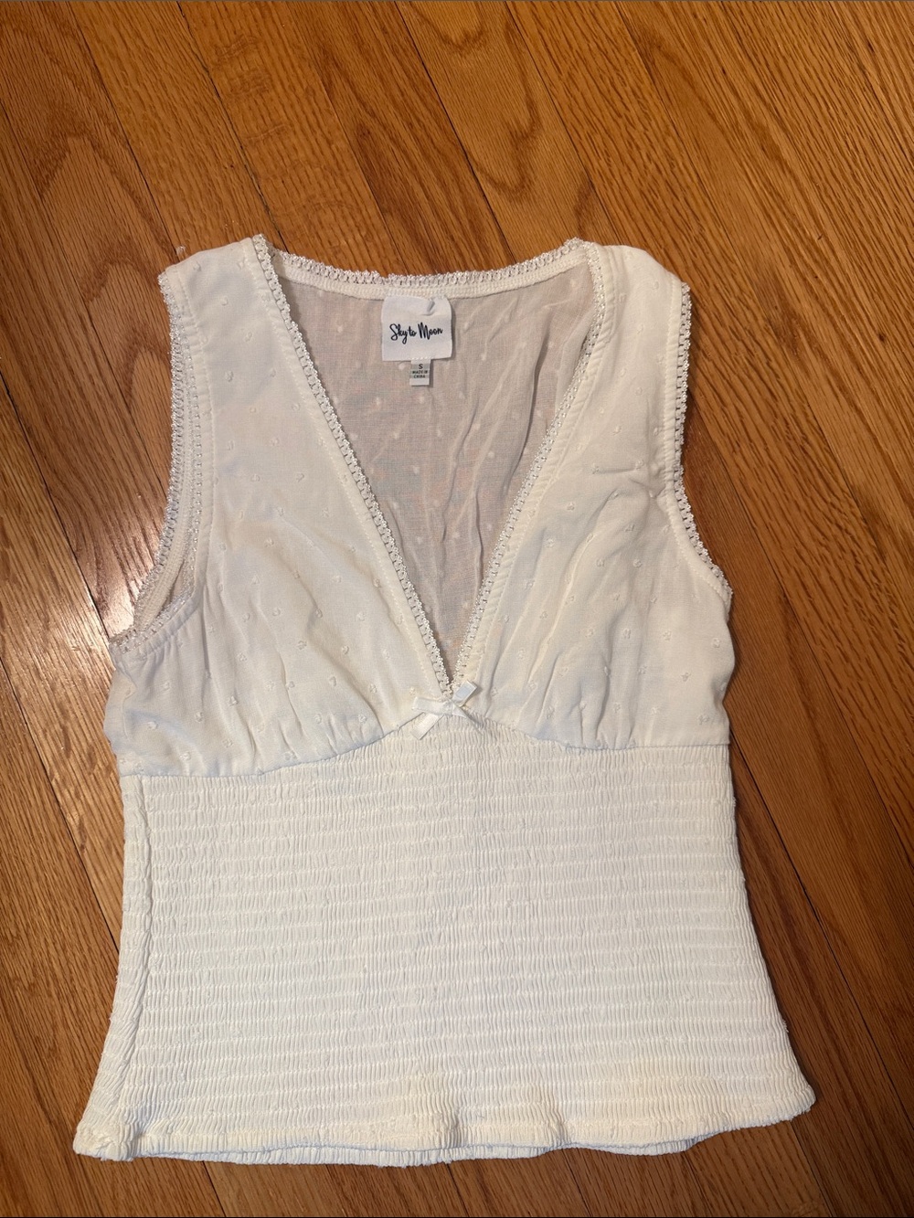 Sky to Moon White V-Neck Smocked Tank Top